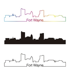 Fort Wayne Skyline Linear Style With Rainbow