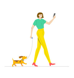 Happy Woman Walking Her Dog