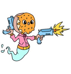 Monster Donut Head Shooting Gun Doodle Icon Image