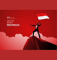 Businessman Holding The Flag Of Indonesia On Top