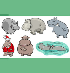 Cartoon Happy Hippos Comic Animal Characters Set