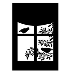 Silhouette Of A Songbird On A Branch In The Window