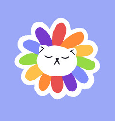 Cute Cat Muzzle In Rainbow Flower Sticker Funny