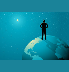 Man Stands On Globe Looking At The Vast Universe