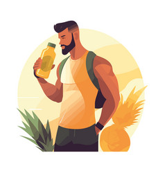 Muscular Athlete Man Holding Water Bottle