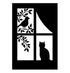 Silhouette Of A Window And A Songbird