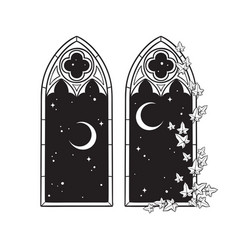 Gothic Windows With Poison Ivy And Night Sky