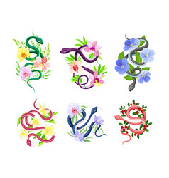 Graceful Snakes Coiled Around Beautiful Blooming