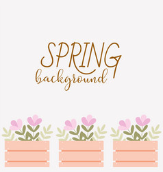 Flat Floral Background With Flowers In Wooden