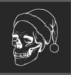 Hand Drawn Santa Claus Skull Line Art Drawing On