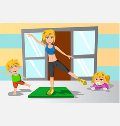 Mother And Her Kids Exercise