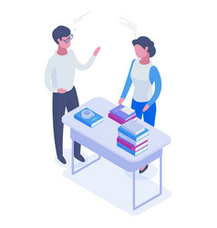 Isometric Student And Teacher Study Or Discussion