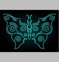 Line Art With Neon Blue Shiny Butterfly