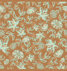 Blue Beige Flowers Ochre Seamless Pattern