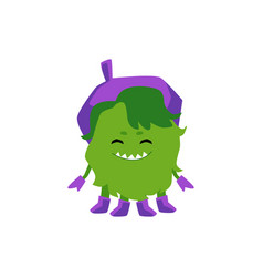 Funny Green Monster Baby In Purple Beret Smiling