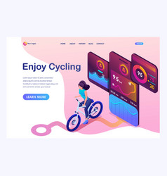 Isometric Concept Young Girl On Bike A Mobile App