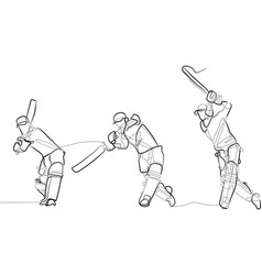 One Continuous Line Cricket Hitting In Motion