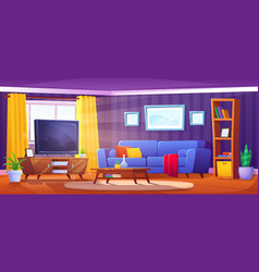 Cartoon Living Room Interior With Sofa And Tv