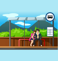 Man And Woman At Bus Stop