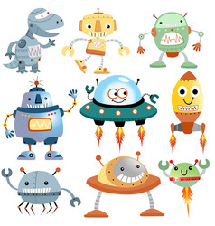 Set Of Funny Robots Cartoon