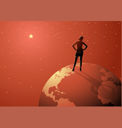 Woman Stands On Globe Looking At The Vast Universe