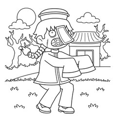 Chinese Zombie Coloring Page For Kids