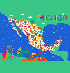 Mexico Map National Cuisine Animals Instruments