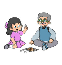 A Grandfather Playing Puzzles With His