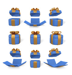 Blue Gift Box With Golden Bow Plastic Box With