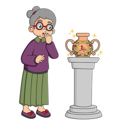 Old Woman Looking Historical Items Ancient Vases