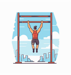 Man Doing Pull-ups On Horizontal Bar Flat Style