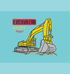 Cartoon Of A Big Excavator Digging The Ground