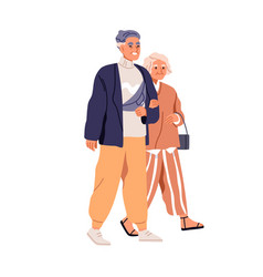 Happy Senior Couple Walking Elder Aged Man