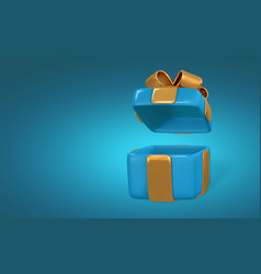 3d Realistic Blue Gift Box With Golden Bow Paper