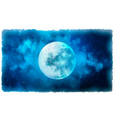 Abstract Watercolor Night Sky With Full Moon