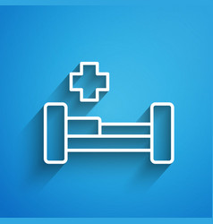 White Line Hospital Bed Icon Isolated On Blue