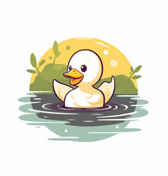 Cute Cartoon Duckling Swimming In The Pond