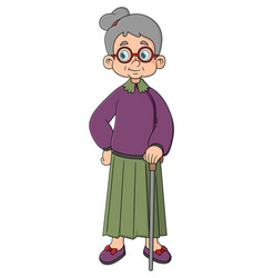 Cartoon Old Woman With A Cane