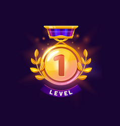 Game Level Up Badge And Win Golden Medal Icon