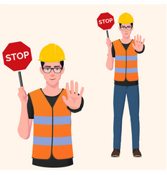 Construction Worker Holding Stop Sign