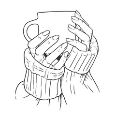 Womans Hands In Sweater Holding Cup Of Coffee