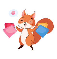 Cute Squirrel With Shopping Bags Cartoon