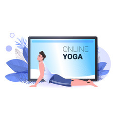 Man Doing Yoga Fitness Exercises Online Training