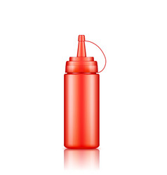 Red Plastic Squeeze Catsup Bottle With Cap Mockup