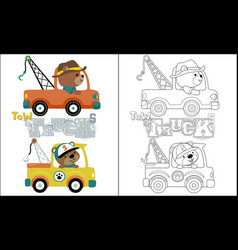 Coloring Book Of Tow Truck Cartoon With Funny