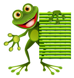 Cheerful Frog With A Bamboo Sign