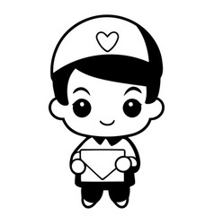 Cute Boy Holding Letter Cartoon Character