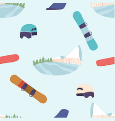 Seamless Pattern Featuring Mountain Snowboarding