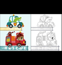 Coloring Book Of Rescue Vehicles Cartoon