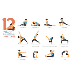 12 Yoga Poses In Concept Of Morning Stretches